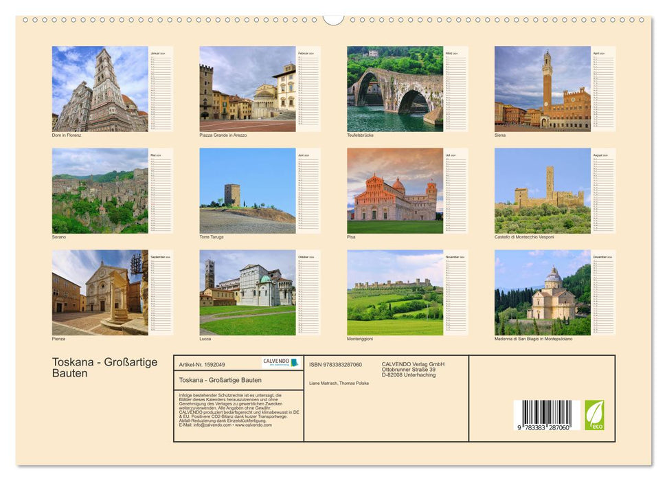 Toskana - Großarige Bauten (CALVENDO Premium Wandkalender 2024)