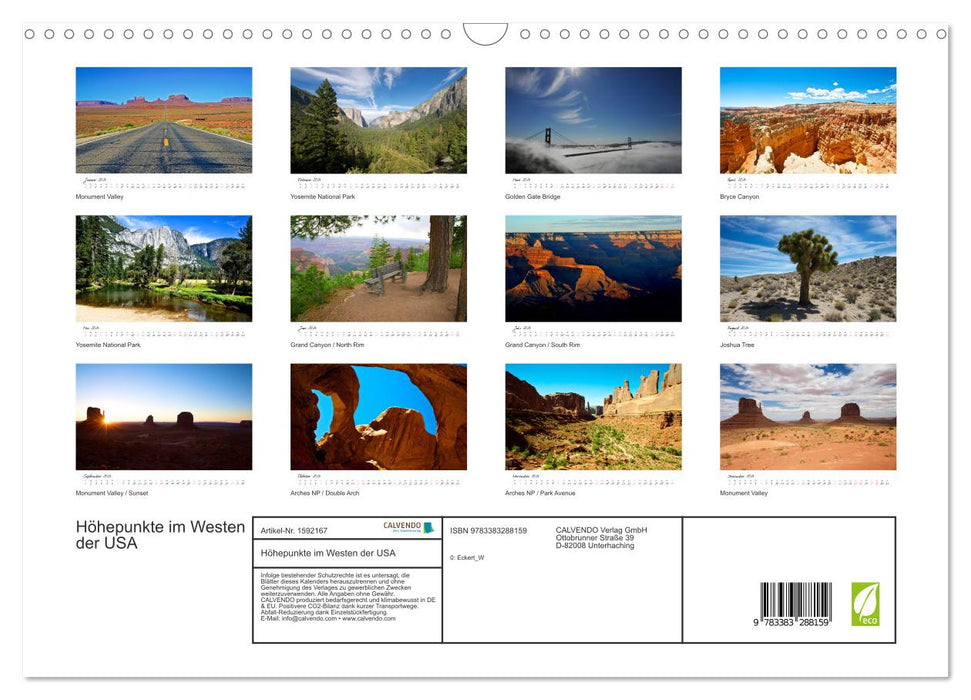 Highlights in the Western USA (CALVENDO wall calendar 2024) 