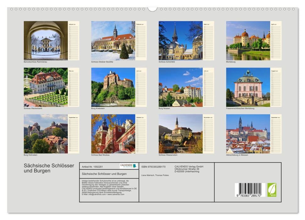 Saxon palaces and castles (CALVENDO Premium Wall Calendar 2024) 
