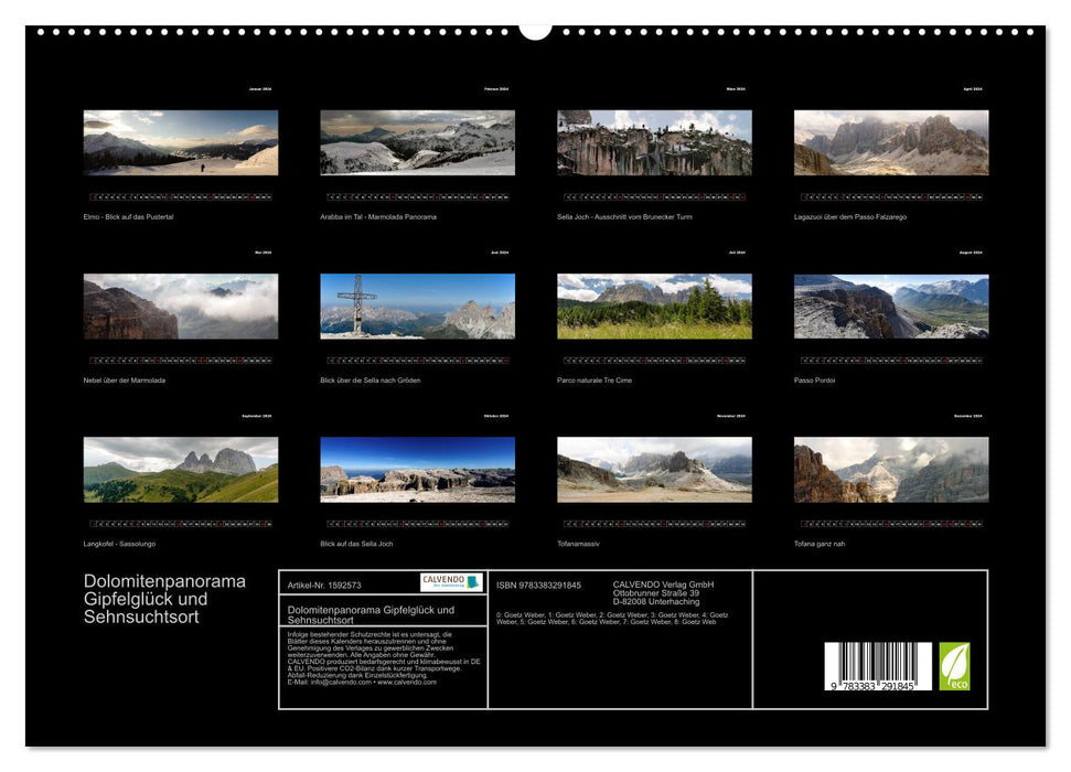 Dolomite panorama, summit happiness and place of longing (CALVENDO Premium Wall Calendar 2024) 