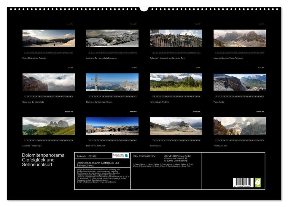 Dolomite panorama, summit happiness and place of longing (CALVENDO wall calendar 2024) 