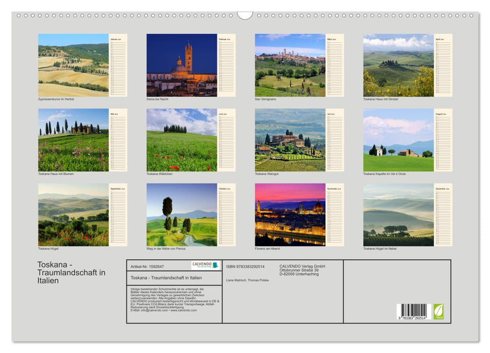 Tuscany – dream landscape in Italy (CALVENDO wall calendar 2024) 
