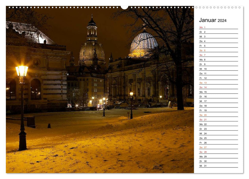 Nachts in Dresden (CALVENDO Premium Wandkalender 2024)