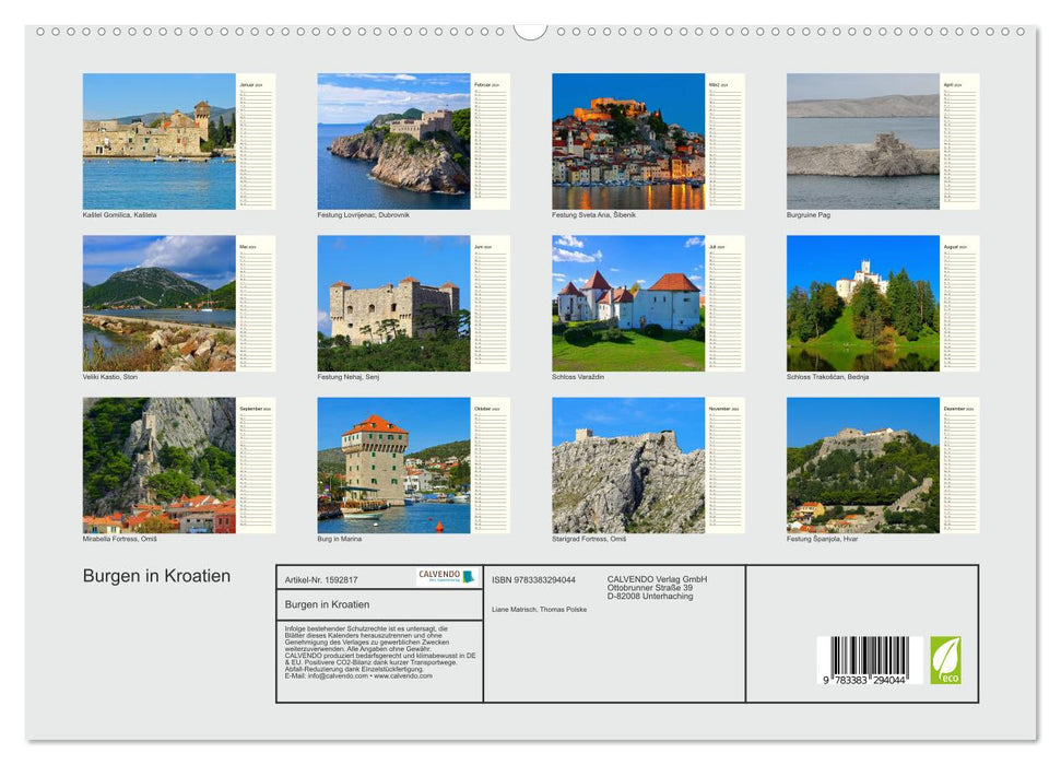 Castles in Croatia (CALVENDO Premium Wall Calendar 2024) 