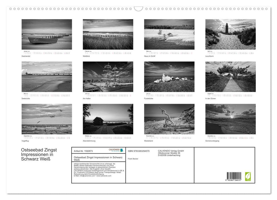 Baltic Sea resort of Zingst - impressions in black and white (CALVENDO wall calendar 2024) 