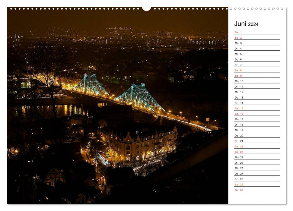 At night in Dresden (CALVENDO wall calendar 2024) 