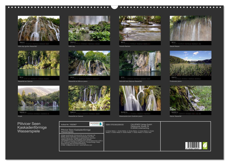 Plitvice Lakes - Cascading Water Features (CALVENDO Wall Calendar 2024) 
