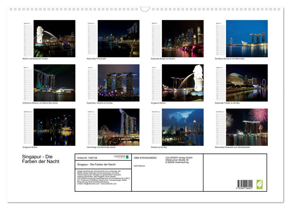 Singapore - The Colors of the Night (CALVENDO Wall Calendar 2024) 