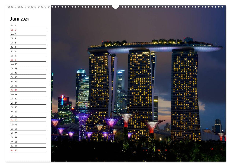 Singapore - The Colors of the Night (CALVENDO Wall Calendar 2024) 