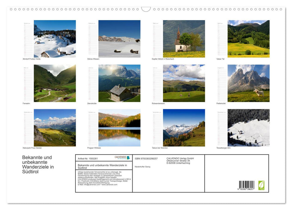 Known and unknown hiking destinations in South Tyrol (CALVENDO wall calendar 2024) 