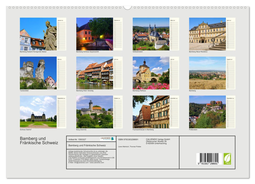 Bamberg and Franconian Switzerland (CALVENDO Premium Wall Calendar 2024) 