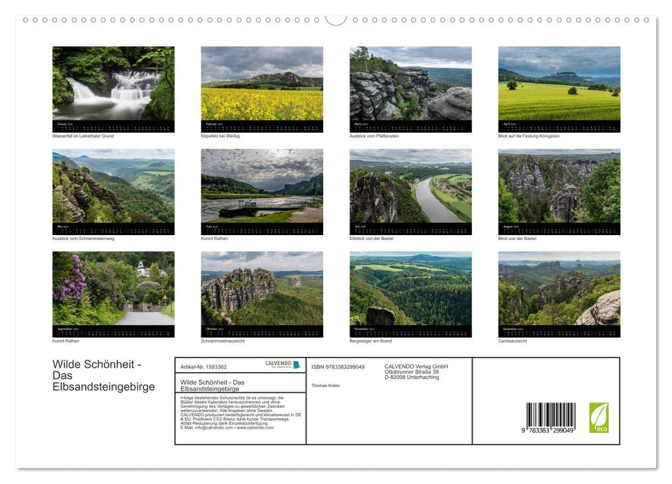 Wild Beauty – Les montagnes de grès de l'Elbe (Calvendo Premium Calendrier mural 2024) 