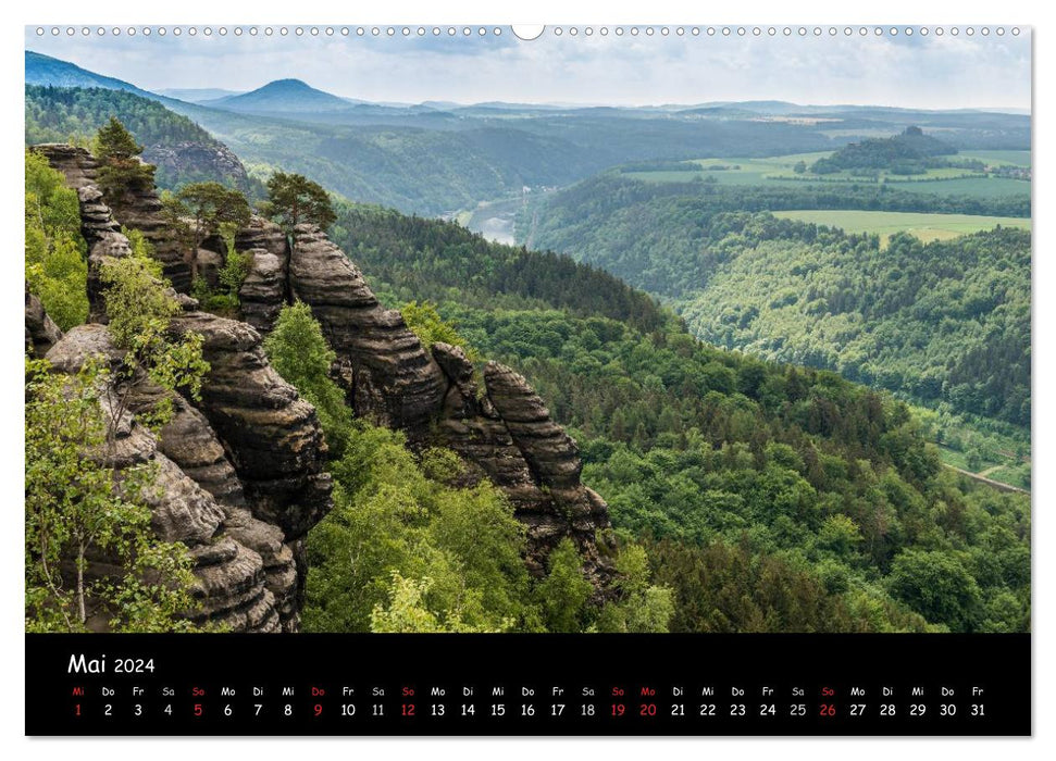 Wilde Schönheit - Das Elbsandsteingebirge (CALVENDO Premium Wandkalender 2024)