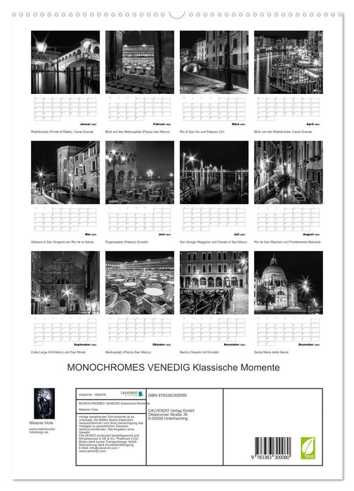 MONOCHROMES VENICE Classic Moments (CALVENDO Premium Wall Calendar 2024) 