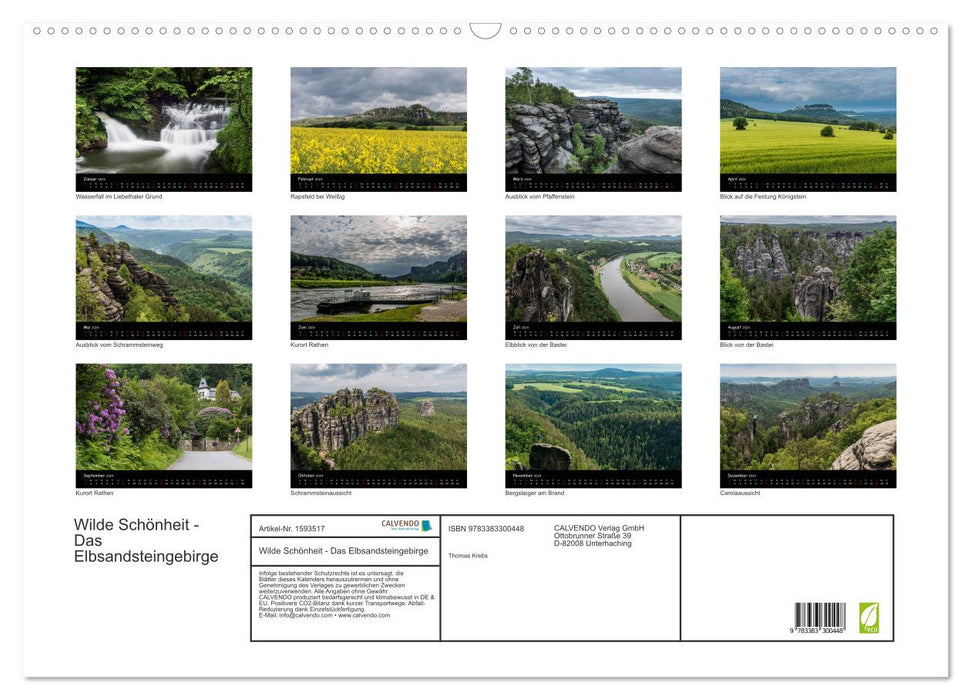 Wilde Schönheit - Das Elbsandsteingebirge (CALVENDO Wandkalender 2024)