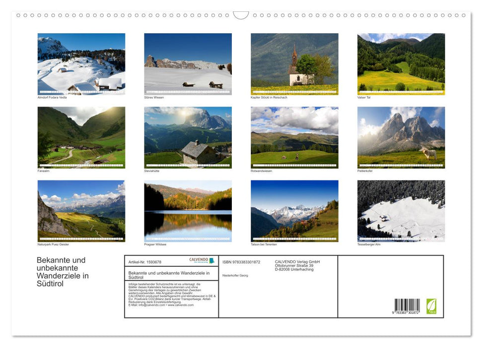 Known and unknown hiking destinations in South Tyrol (CALVENDO wall calendar 2024) 