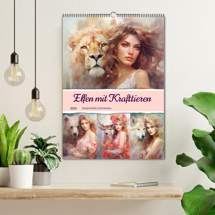 Elves with spirit animals. Magical light creatures (CALVENDO wall calendar 2024) 