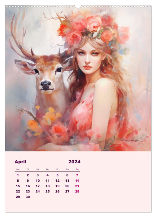 Elves with spirit animals. Magical light creatures (CALVENDO wall calendar 2024) 