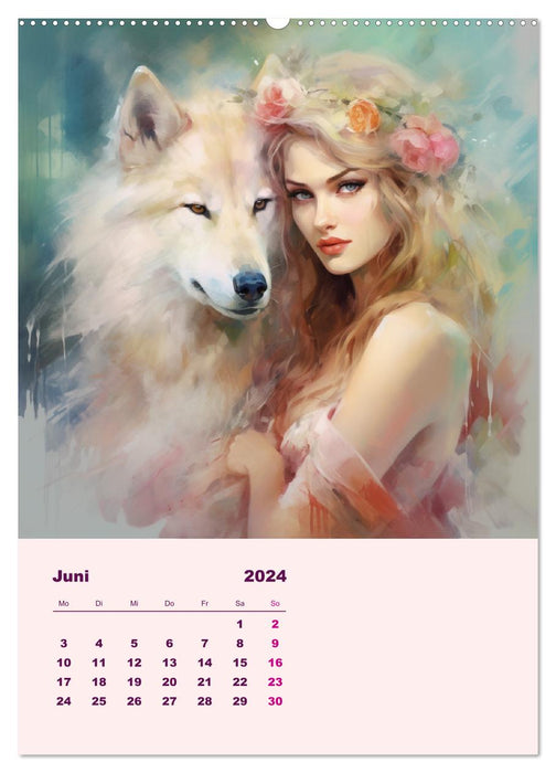 Elves with spirit animals. Magical light creatures (CALVENDO wall calendar 2024) 