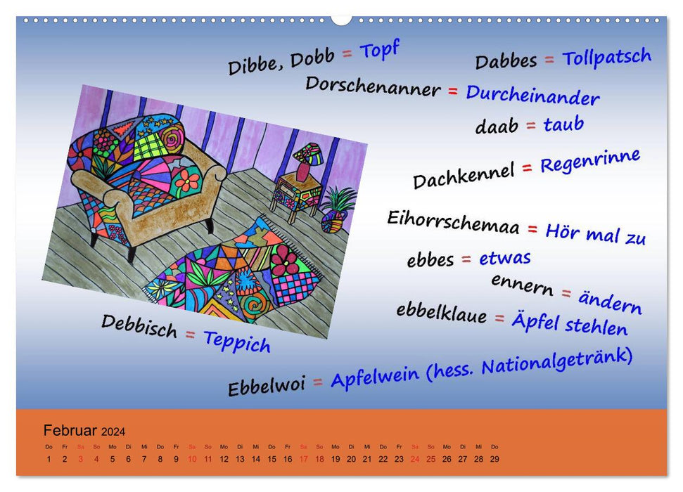 De Hessisch-Kalenner - hessisch babbele lerne in aam Johr (CALVENDO Premium Wandkalender 2024)