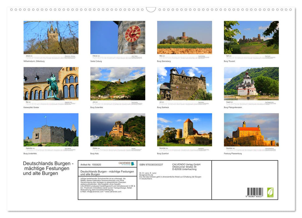 Germany's castles - mighty fortresses and old castles (CALVENDO wall calendar 2024) 