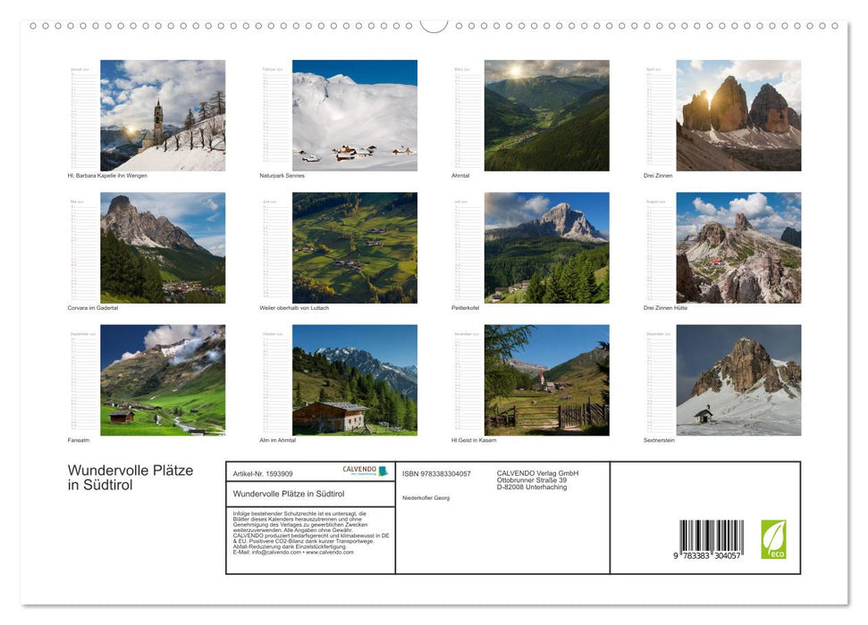 Lieux merveilleux du Tyrol du Sud (Calendrier mural CALVENDO Premium 2024) 