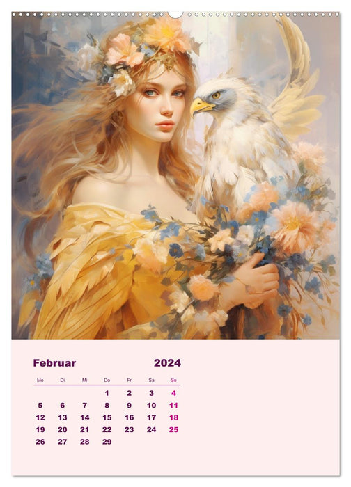 Elfes avec des animaux spirituels. Êtres magiques de lumière (Calendrier mural CALVENDO Premium 2024) 