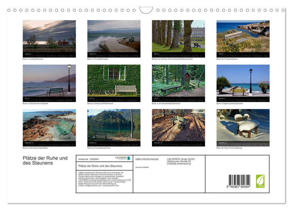 Places of peace and wonder - benches in fascinating places (CALVENDO wall calendar 2024) 