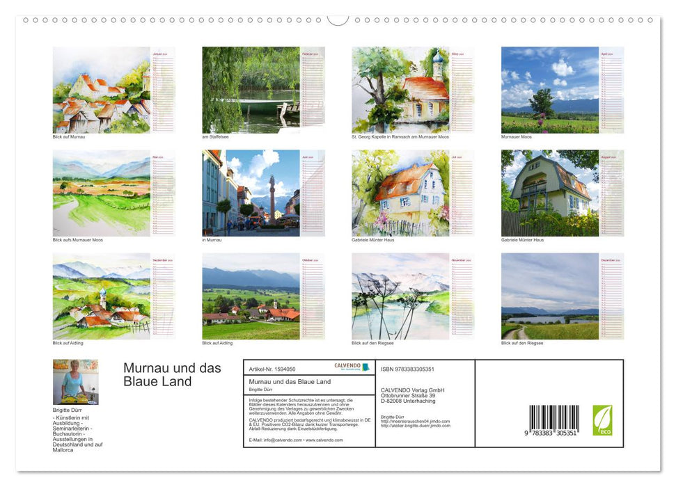 Murnau et le Pays Bleu – Aquarelles et photographies (Calendrier mural CALVENDO Premium 2024) 