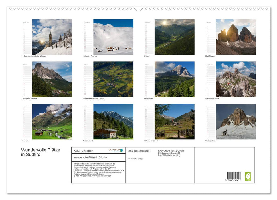 Wundervolle Plätze in Südtirol (CALVENDO Wandkalender 2024)