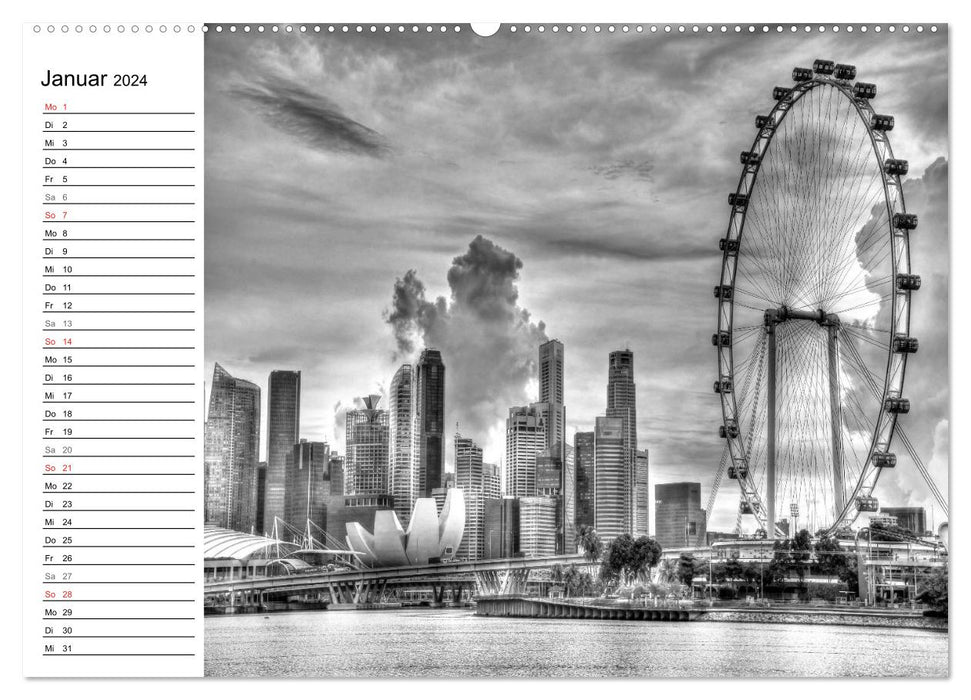 Singapur Ansichten in schwarz weiß (CALVENDO Wandkalender 2024)