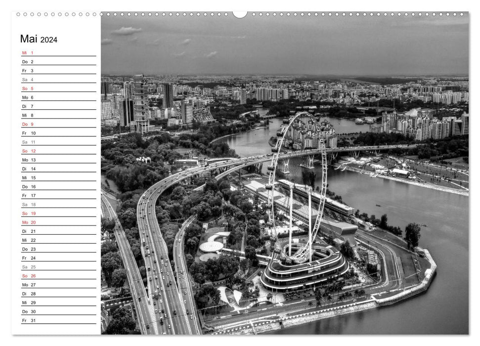 Singapur Ansichten in schwarz weiß (CALVENDO Wandkalender 2024)