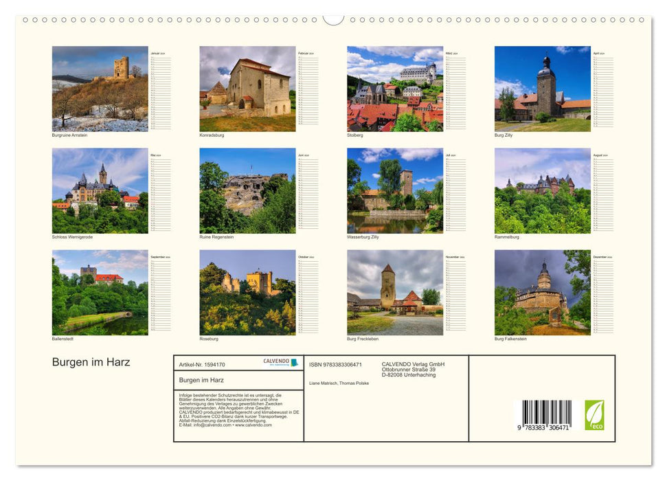 Burgen im Harz (CALVENDO Premium Wandkalender 2024)