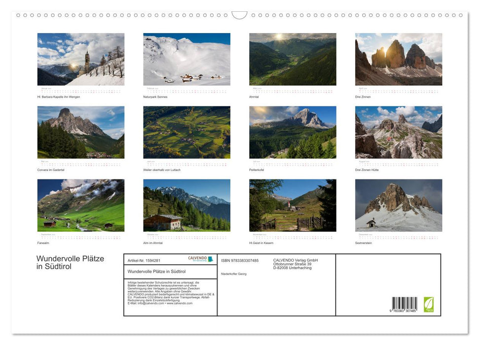Wundervolle Plätze in Südtirol (CALVENDO Wandkalender 2024)