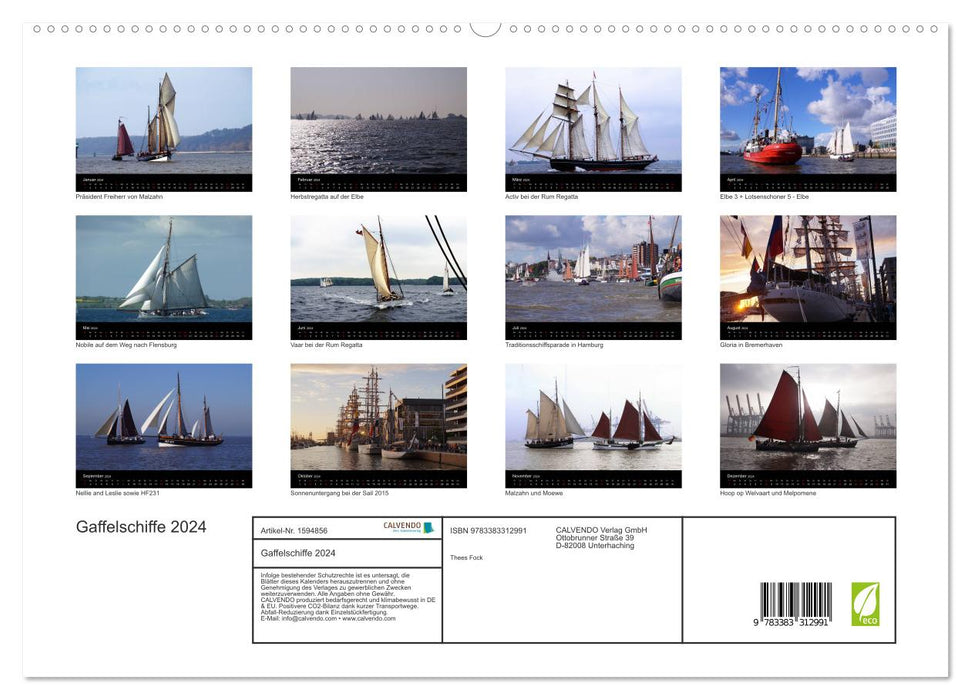 Gaffelschiffe 2024 (CALVENDO Premium Wandkalender 2024)