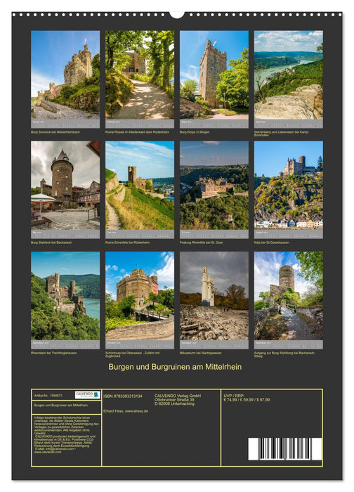 Châteaux et ruines de châteaux du Rhin moyen (Calendrier mural CALVENDO Premium 2024) 