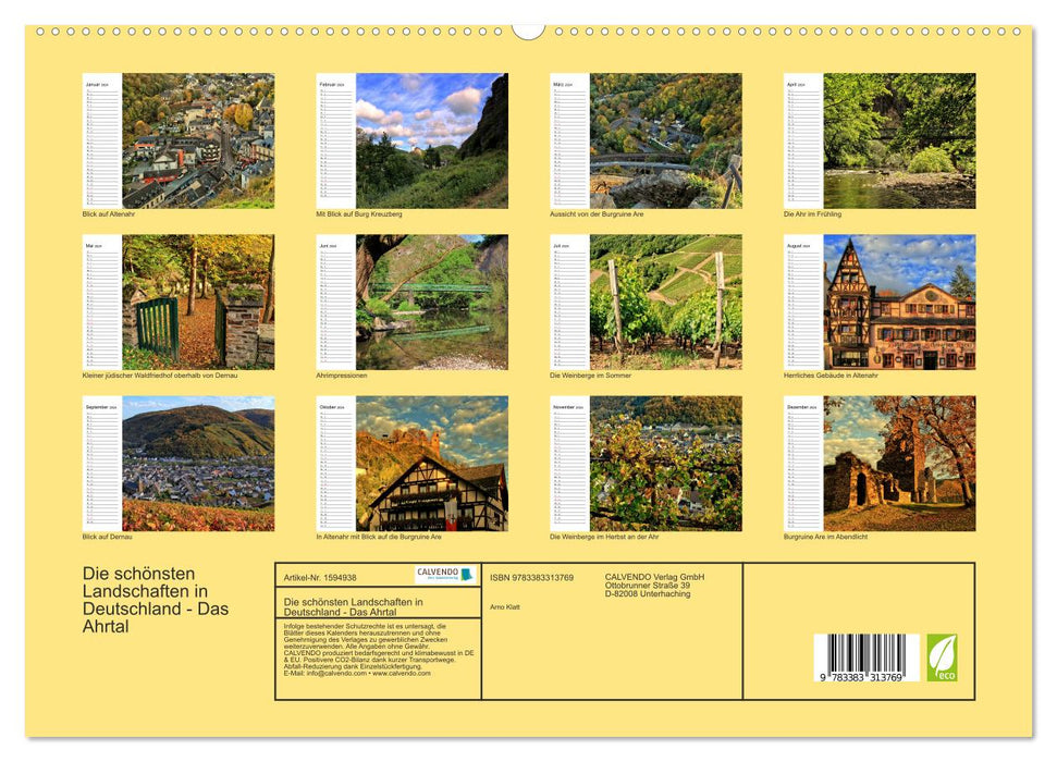 The most beautiful landscapes in Germany - The Ahr Valley (CALVENDO Premium Wall Calendar 2024) 