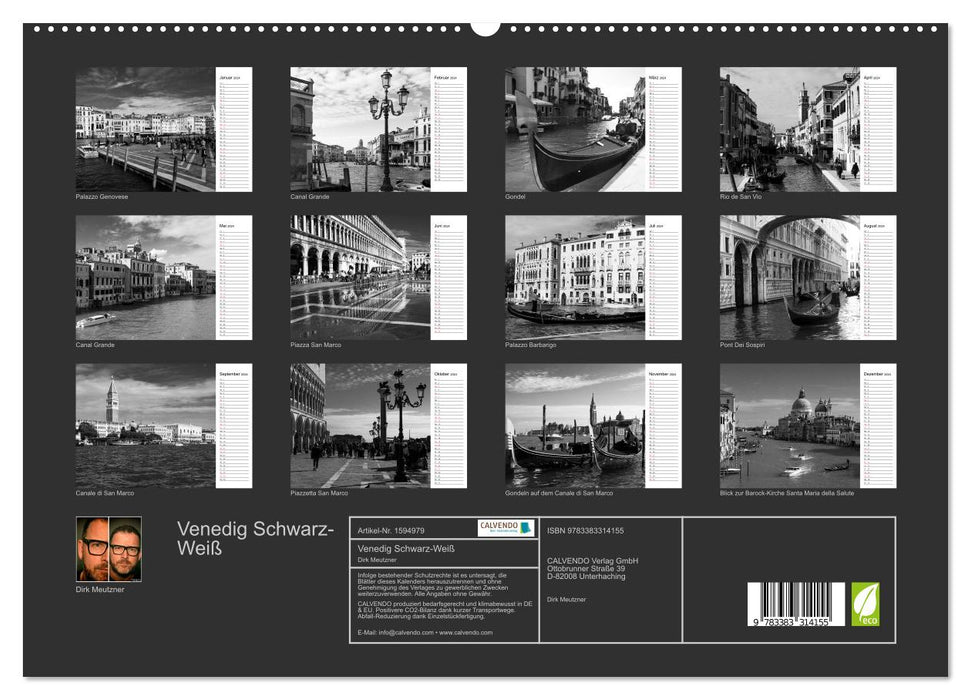 Venice black and white (CALVENDO Premium Wall Calendar 2024) 