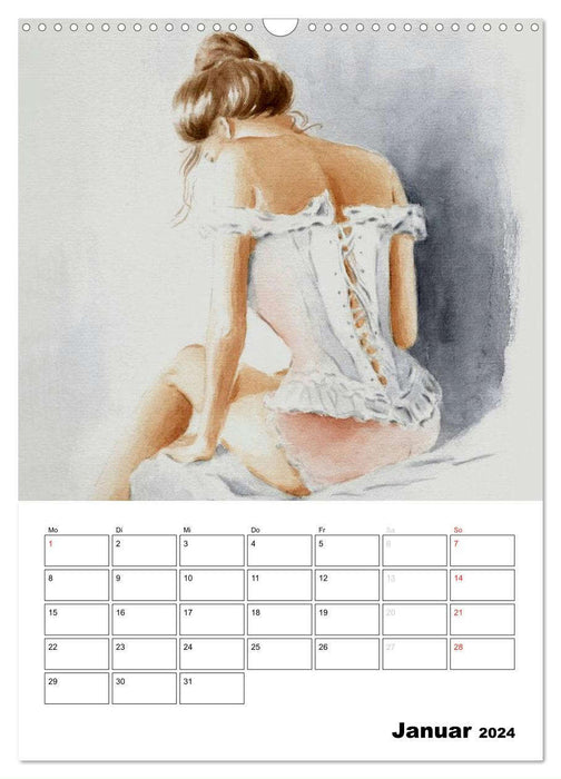 Nu et lingerie - art peint à la main (Calendrier mural CALVENDO 2024) 