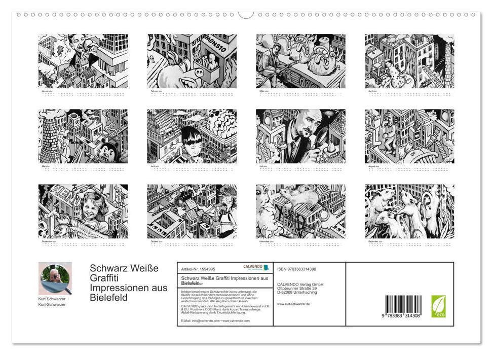 Black and white graffiti impressions from Bielefeld (CALVENDO Premium Wall Calendar 2024) 