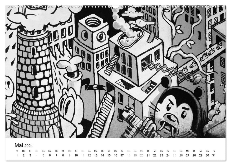 Impressions de graffitis en noir et blanc de Bielefeld (Calendrier mural CALVENDO Premium 2024) 