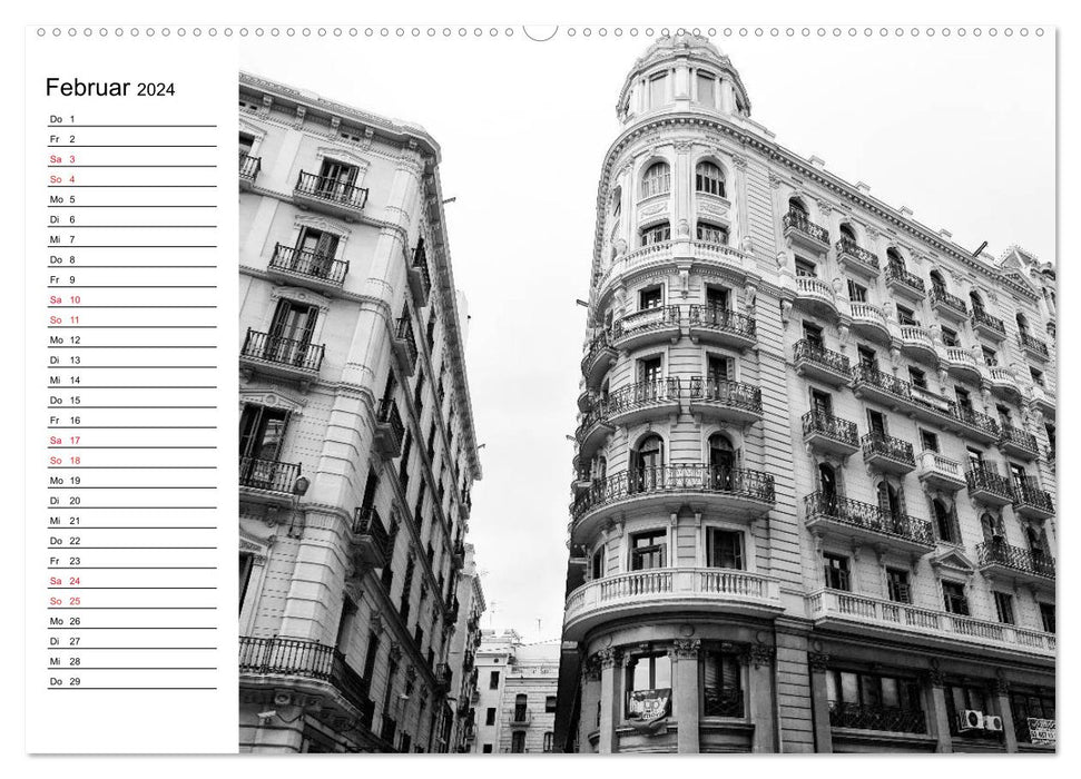 Barcelone Impressions Noir / Blanc (Calendrier mural CALVENDO 2024) 