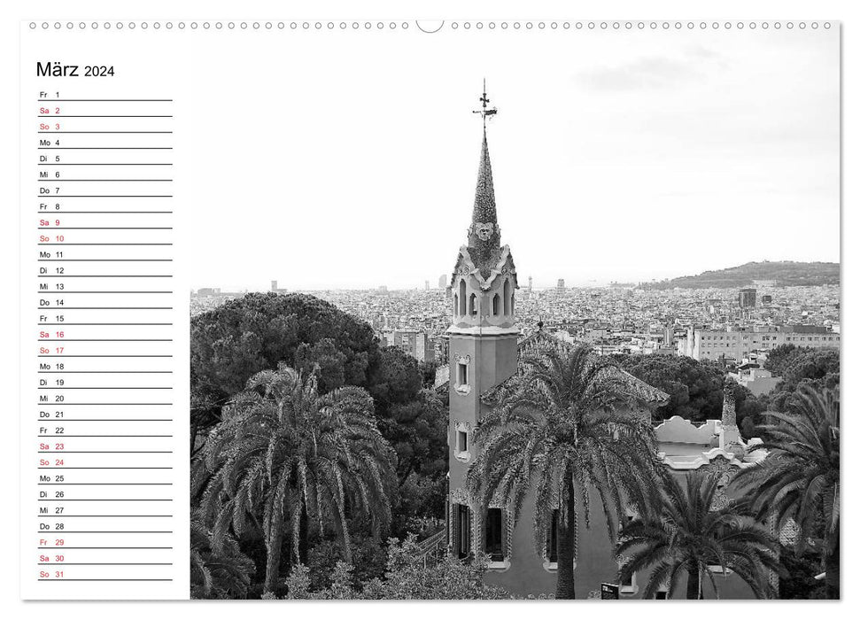 Barcelone Impressions Noir / Blanc (Calendrier mural CALVENDO 2024) 