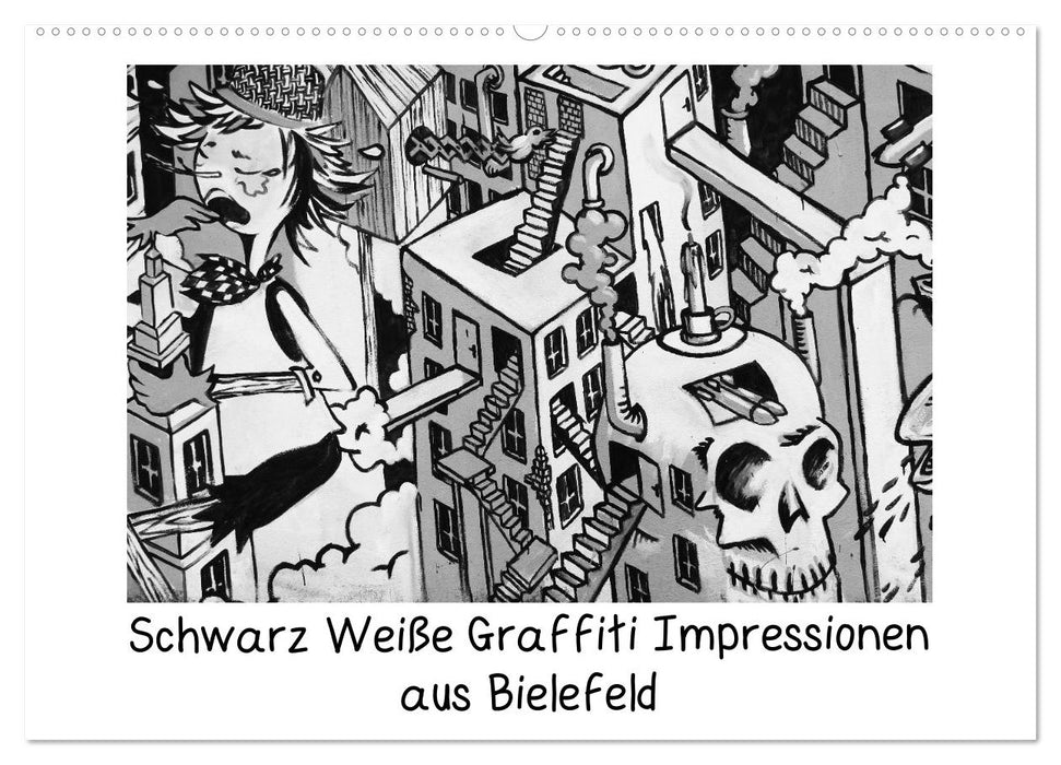 Impressions de graffitis en noir et blanc de Bielefeld (calendrier mural CALVENDO 2024) 