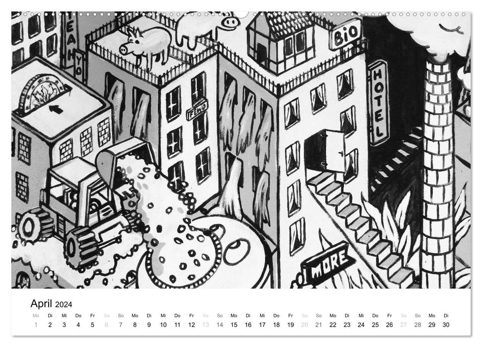 Impressions de graffitis en noir et blanc de Bielefeld (calendrier mural CALVENDO 2024) 