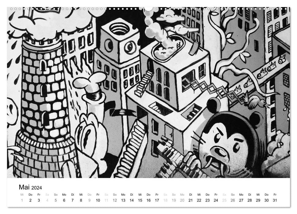 Impressions de graffitis en noir et blanc de Bielefeld (calendrier mural CALVENDO 2024) 