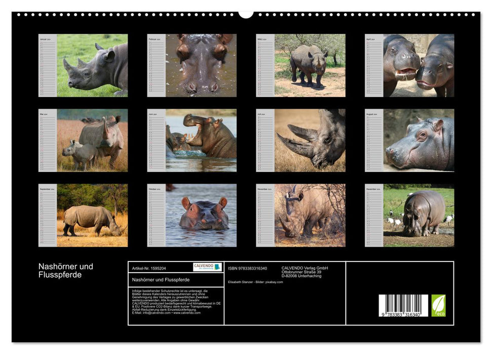Nashörner und Flusspferde (CALVENDO Premium Wandkalender 2024)