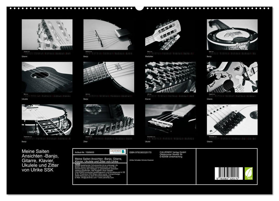 My String Views - Banjo, Guitar, Piano, Ukulele and Treble by Ulrike SSK (CALVENDO Premium Wall Calendar 2024) 