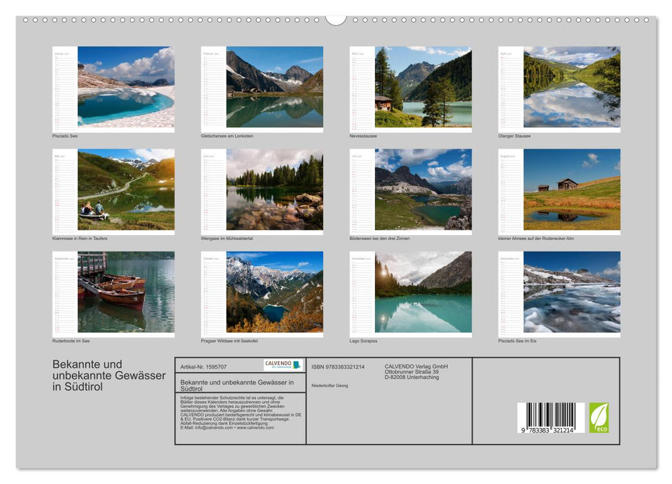 Bekannte und unbekannte Gewässer in Südtirol (CALVENDO Premium Wandkalender 2024)