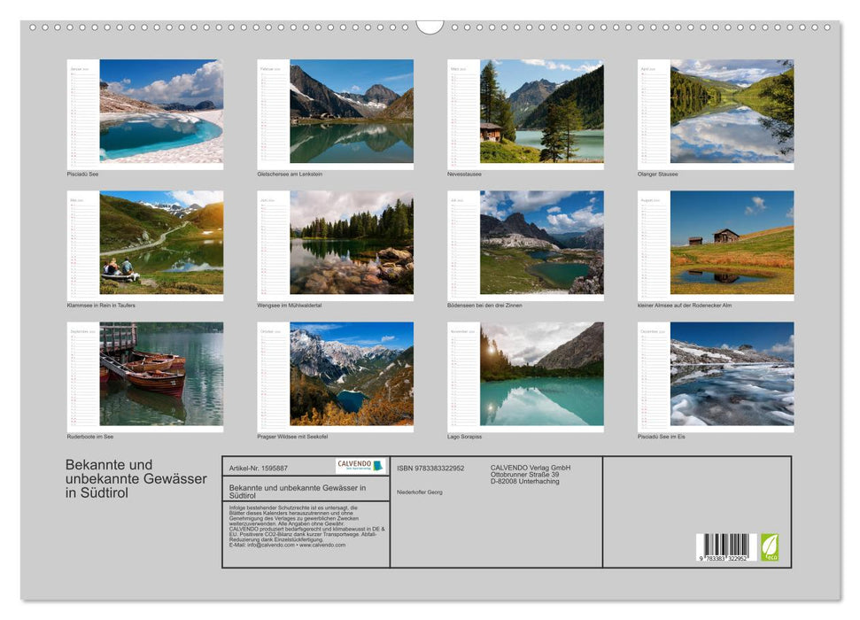 Bekannte und unbekannte Gewässer in Südtirol (CALVENDO Wandkalender 2024)